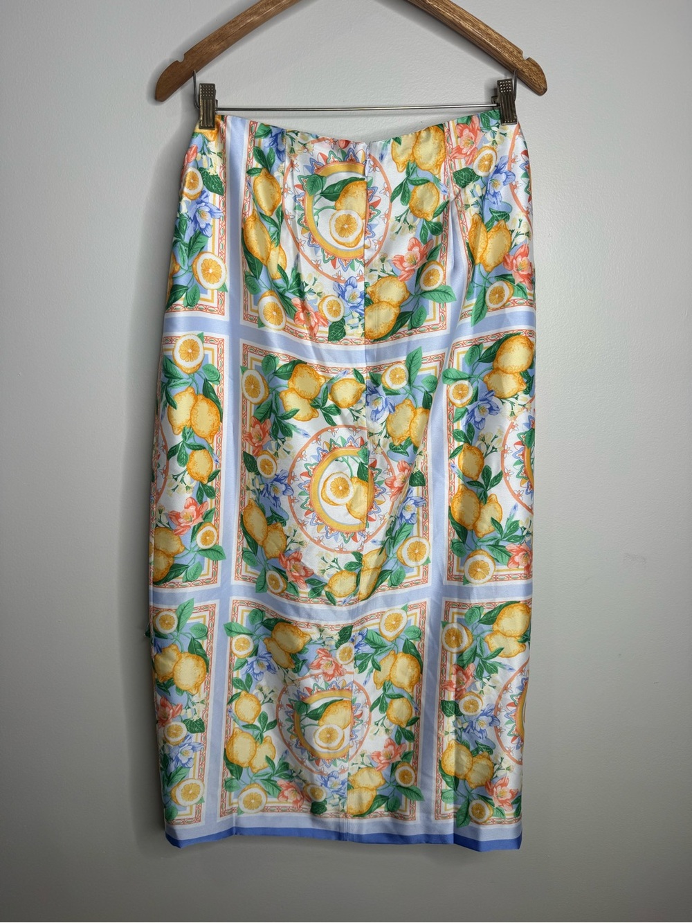 Ann Taylor Satin Italian Summer Lemon Wrap Midi Skirt Size 12 Vacation Coastal - Picture 5 of 6